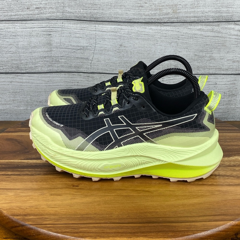 ASICS Trabuco Max 3 Black Matcha Yellow Trail Running Shoe 1012B606 Women Size 8
